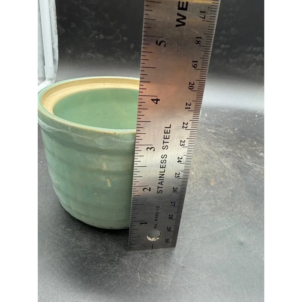 Vintage USA 1 Basketweave Stoneware Crock Sage Green Ceramic Planter Pot